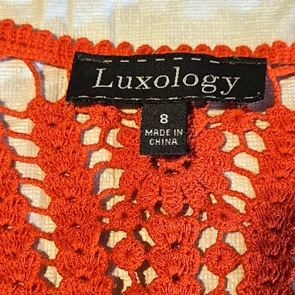 Luxology Orange Blue Paisley Crochet Back Sleeveless‎ Dress Size 8 - Picture 8 of 12